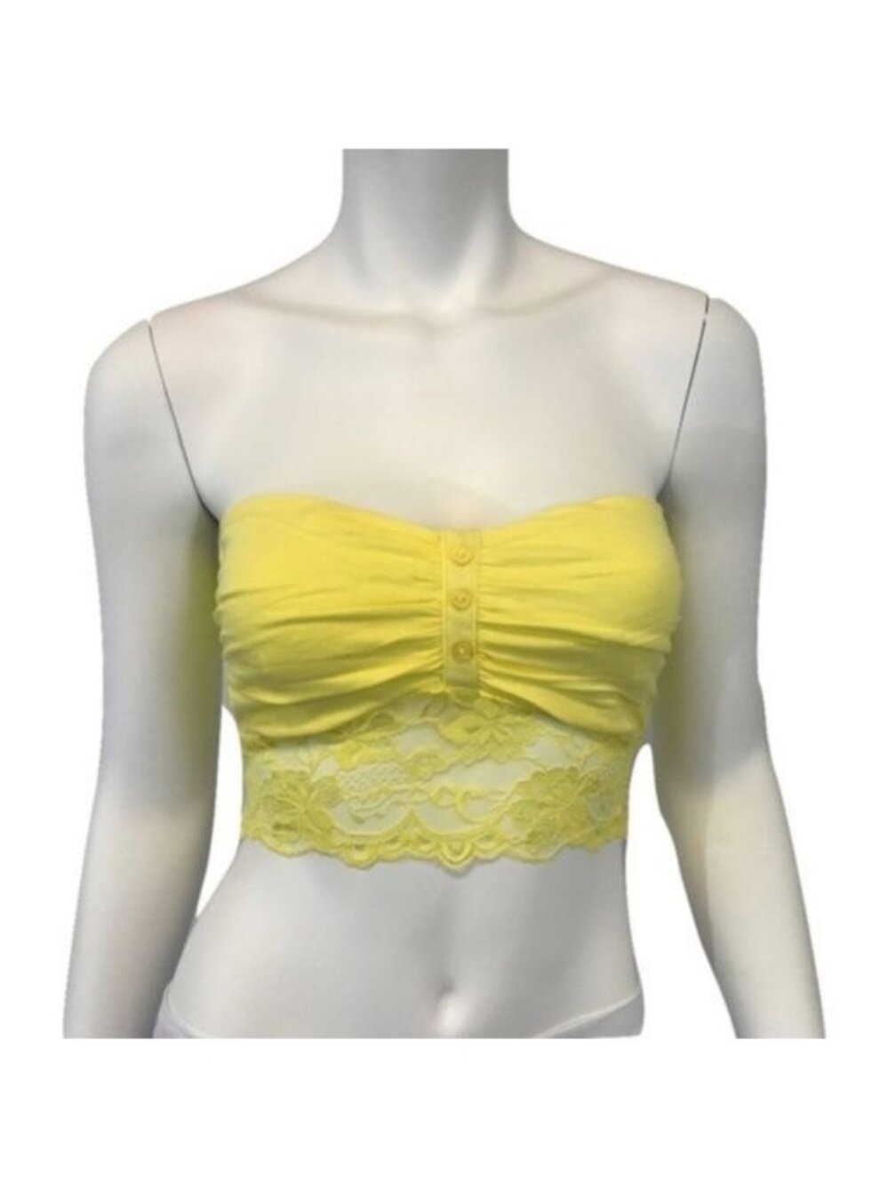 Bozzolo Yellow Contrast Lace Bandeau With Button Front Detail & Stretch Fabric